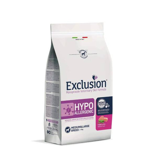 Exclusion Hypoallergenic Maiale & Piselli, Medium & Large Breed Adult - 12 kg