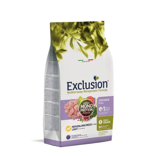 Exclusion Mediterraneo Monoprotein Noble Grain medium\large breed Pollo Light  12kg