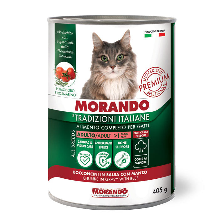 MORANDO TRAD ITA ADULT CAT BOCCONCINI IN SALSA CON MANZO 6X405G