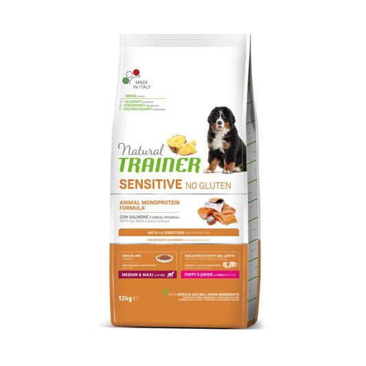 Puppy & Junior con salmone e cereali integrali - Crocchette per cane - Sensitive no gluten Medium&Maxi